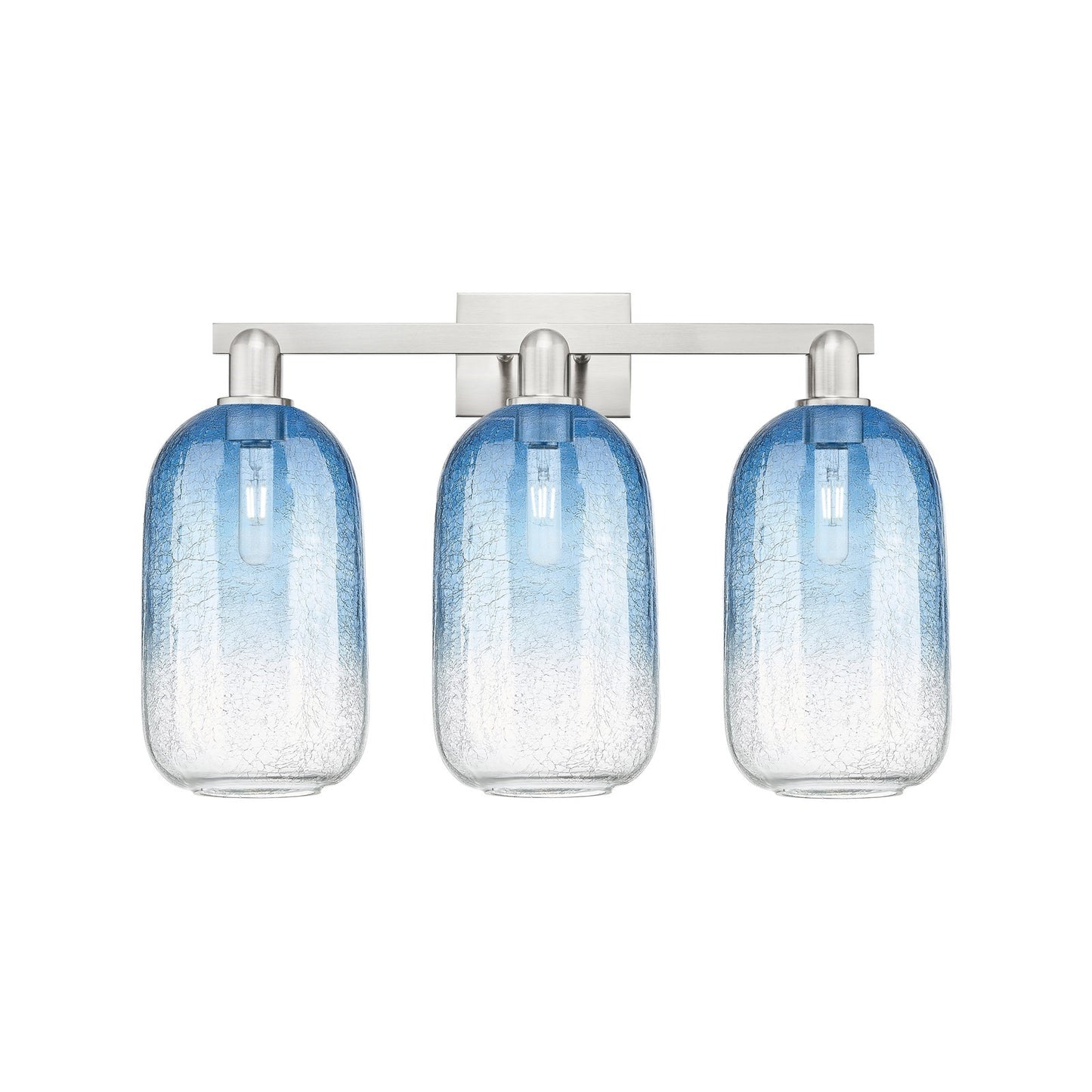 Innovations Brookhaven Cloche 26in 3-Light Bath Vanity Light | Industrial Brushed Satin Nickel and Sapphire Blue Glass | Model 716-3W-SN-G482-7SB
