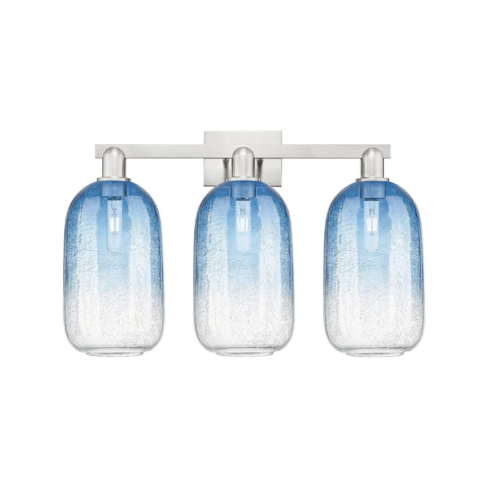 Innovations Brookhaven Cloche 26in 3-Light Bath Vanity Light | Industrial Brushed Satin Nickel and Sapphire Blue Glass | Model 716-3W-SN-G482-7SB