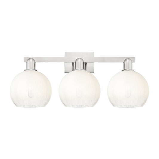 Innovations Brookhaven Globe 27in 3-Light Bath Vanity | Industrial Brushed Satin Nickel and Opal Glass | Bathroom & Powder Room | Model 716-3W-SN-G483-8OP