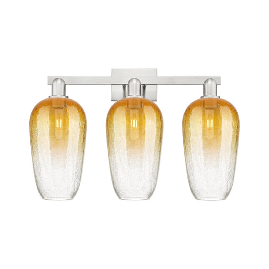 Innovations Brookhaven Flute 26in 3-Light Bath Vanity Light | Industrial Brushed Satin Nickel Steel and Amber Glass | Bathroom | Model 716-3W-SN-G484-7AM