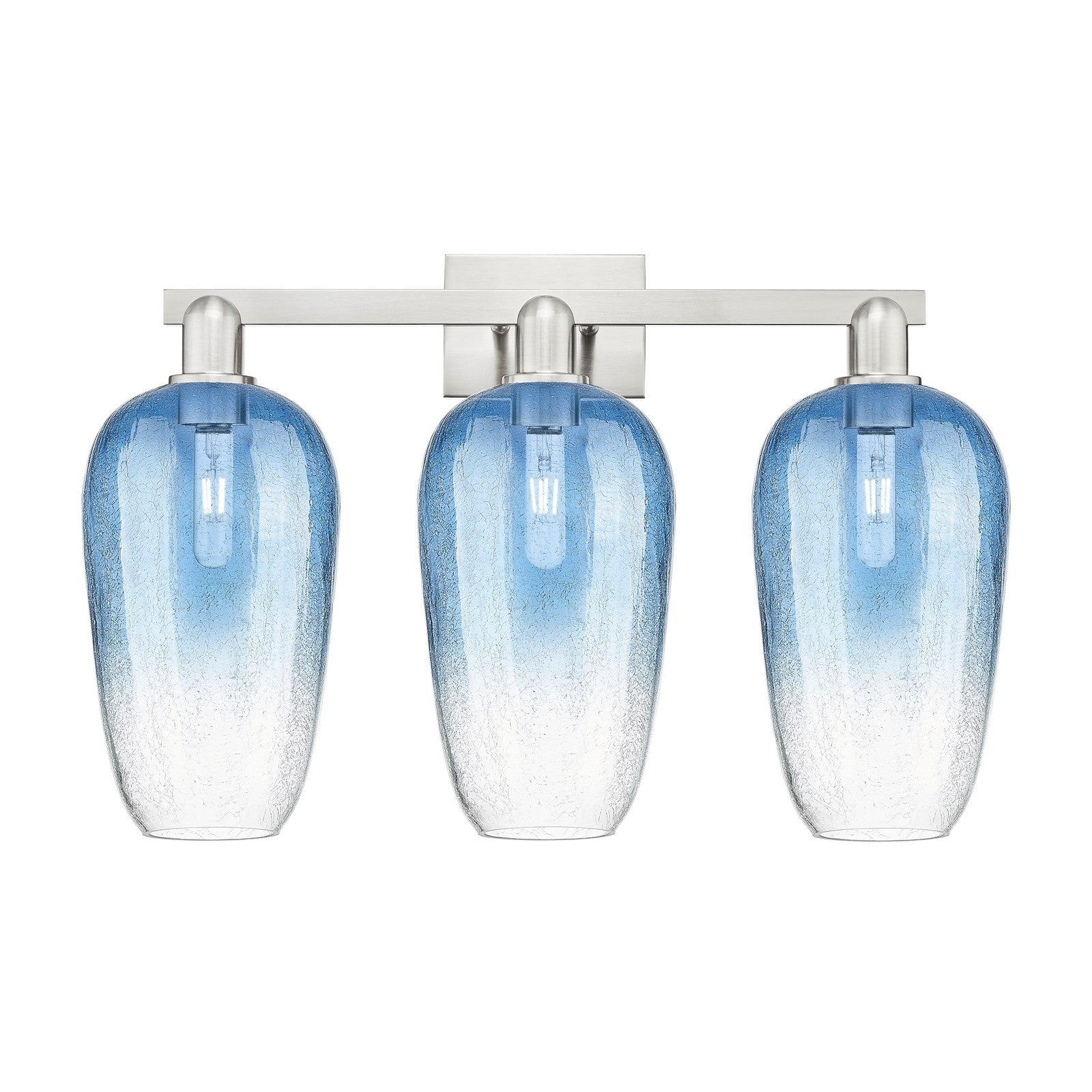 Innovations Brookhaven Flute 26in 3-Light Bath Vanity Light | Industrial Brushed Satin Nickel and Sapphire Blue Glass | Model 716-3W-SN-G484-7SB