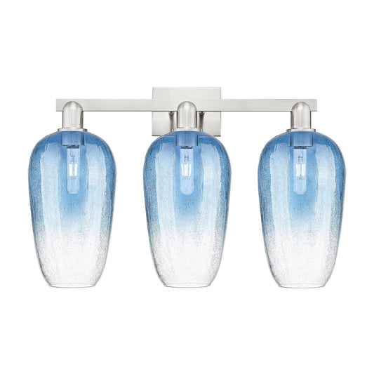 Innovations Brookhaven Flute 26in 3-Light Bath Vanity Light | Industrial Brushed Satin Nickel and Sapphire Blue Glass | Model 716-3W-SN-G484-7SB