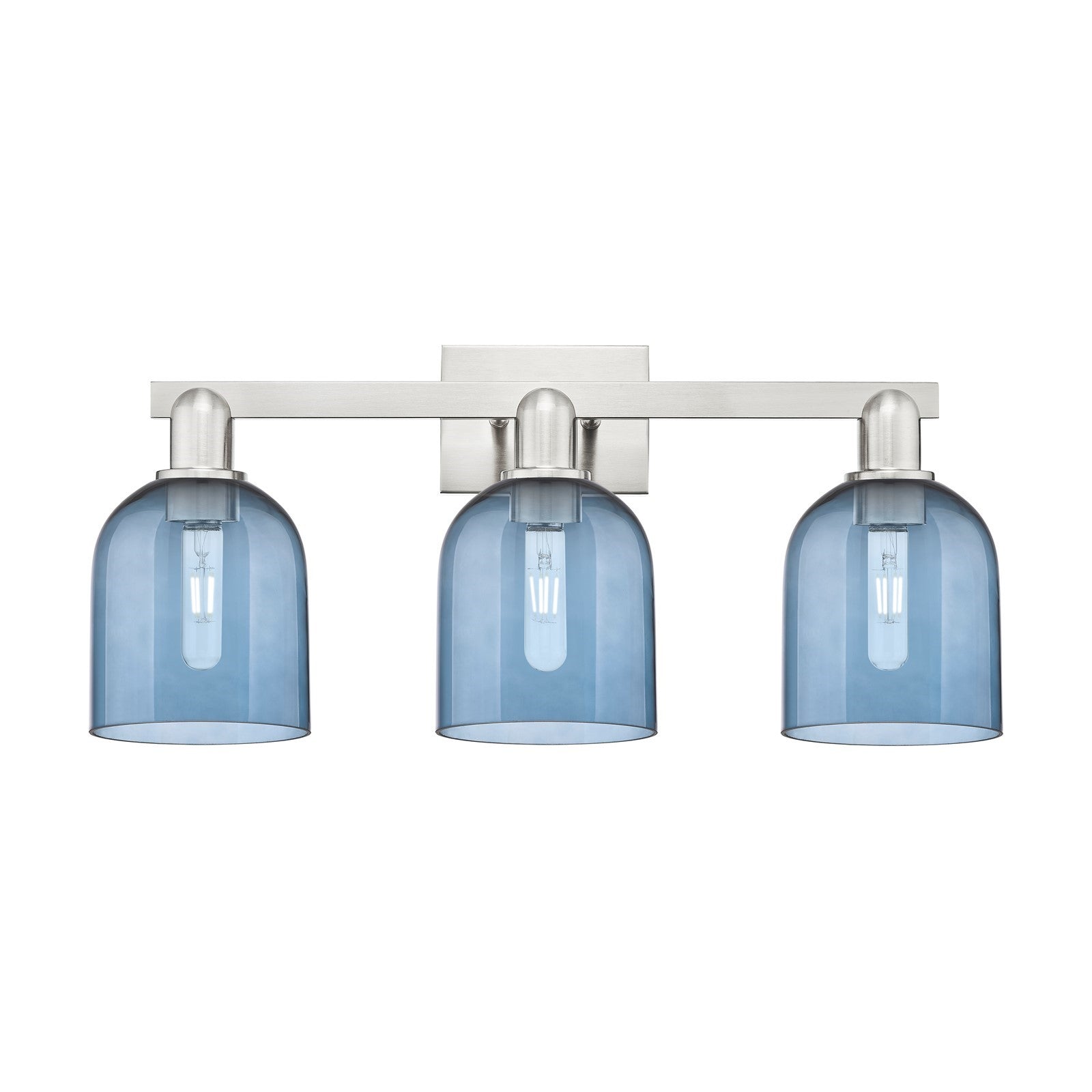 Innovations Bella 24.5in 3-Light Bath Vanity Light | Industrial Brushed Satin Nickel and Blue Glass | Bathroom Vanity | 24.5 x | Model 716-3W-SN-G558-6BL