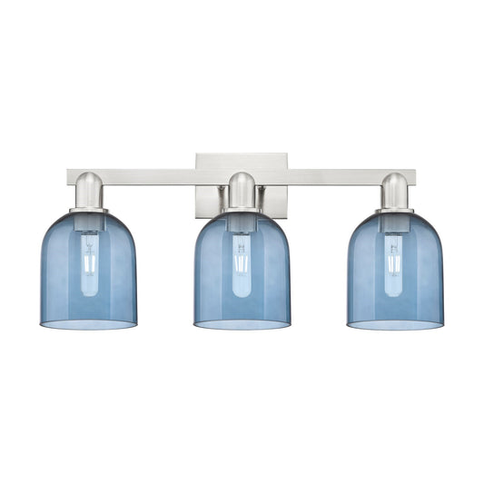 Innovations Bella 24.5in 3-Light Bath Vanity Light | Industrial Brushed Satin Nickel and Blue Glass | Bathroom Vanity | 24.5 x | Model 716-3W-SN-G558-6BL