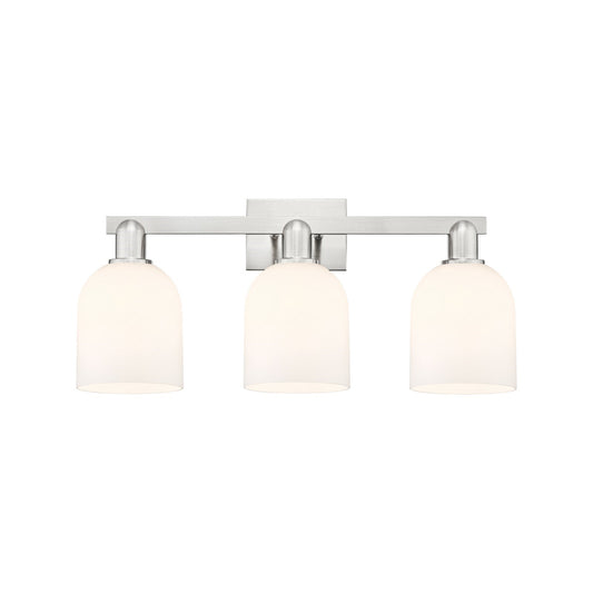Innovations Bella 25in 3-Light Bath Vanity Light | Industrial Brushed Satin Nickel and White Glass | Bathroom Vanity | 24.5 x | Model 716-3W-SN-G558-6GWH