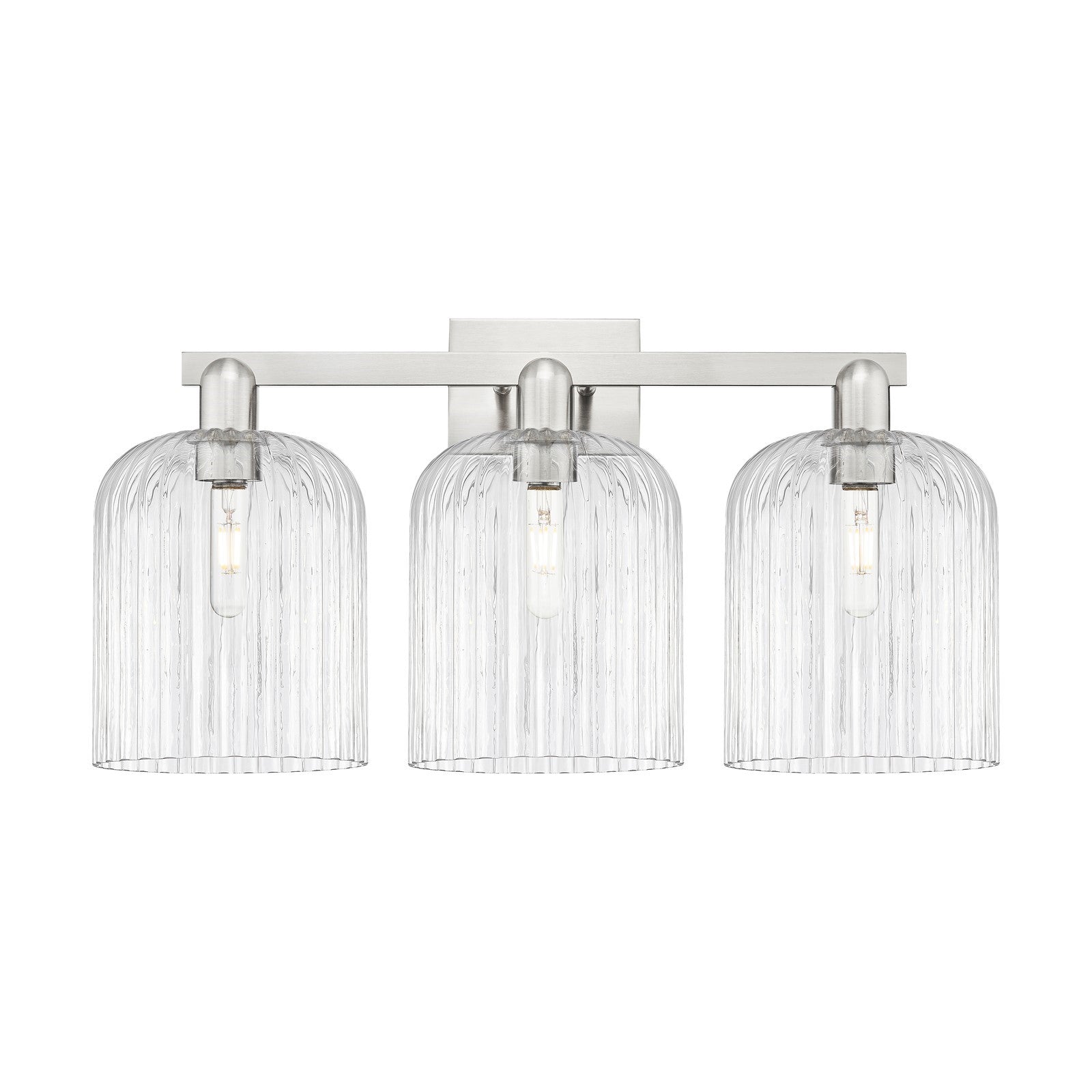 Innovations Bridal Veil 27in 3-Light Bath Vanity Light | Industrial Brushed Satin Nickel and Clear Ribbed Glass | Bathroom | Model 716-3W-SN-G559-8CL