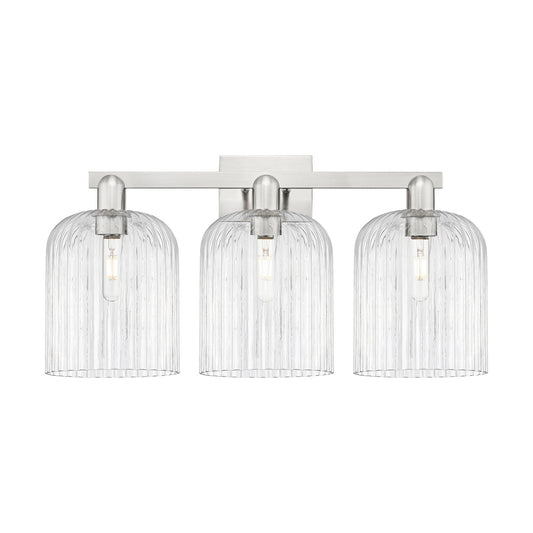 Innovations Bridal Veil 27in 3-Light Bath Vanity Light | Industrial Brushed Satin Nickel and Clear Ribbed Glass | Bathroom | Model 716-3W-SN-G559-8CL