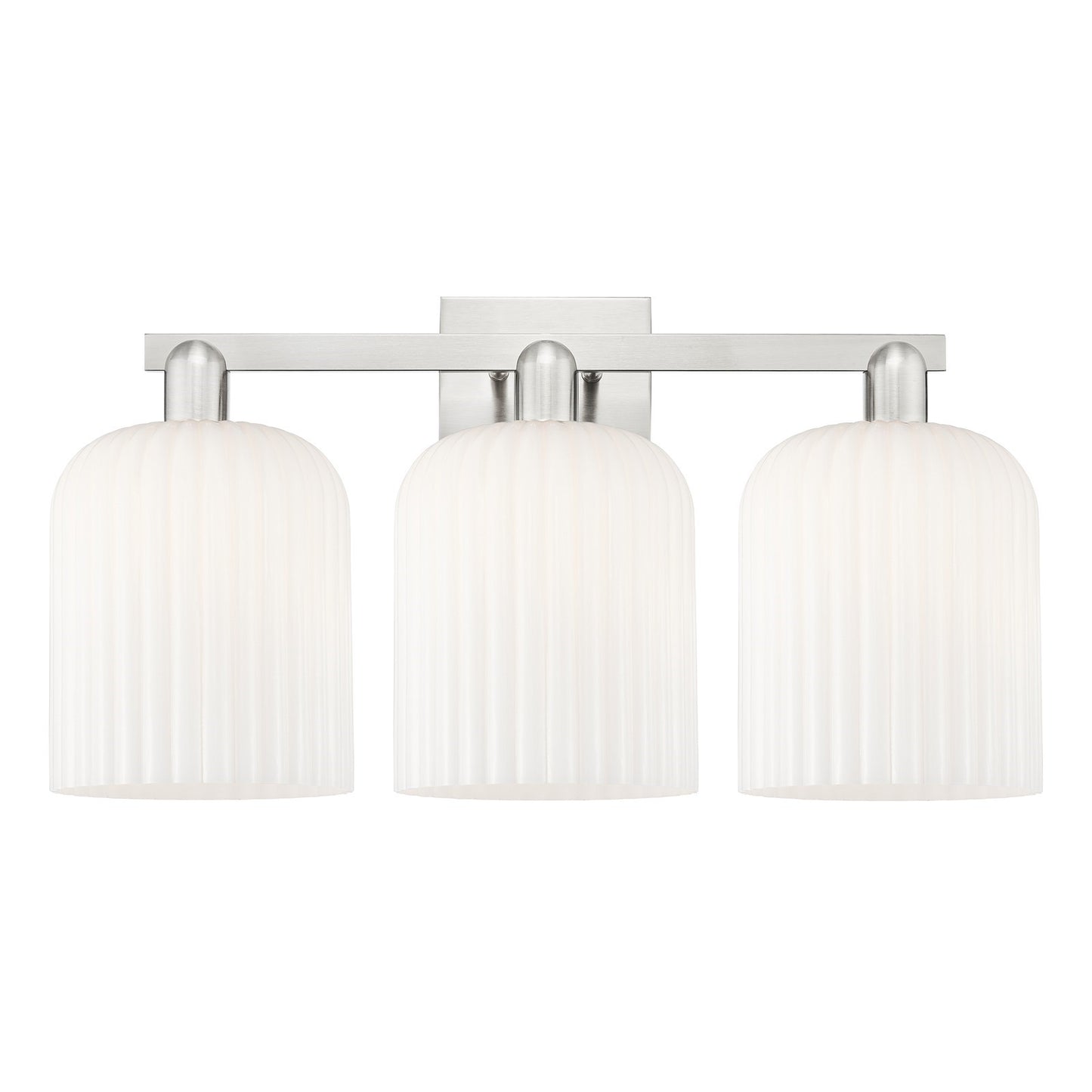 Innovations Bridal Veil 27in 3-Light Bath Vanity Light | Industrial Brushed Satin Nickel and Gloss White Ribbed Glass | Model 716-3W-SN-G559-8GWH
