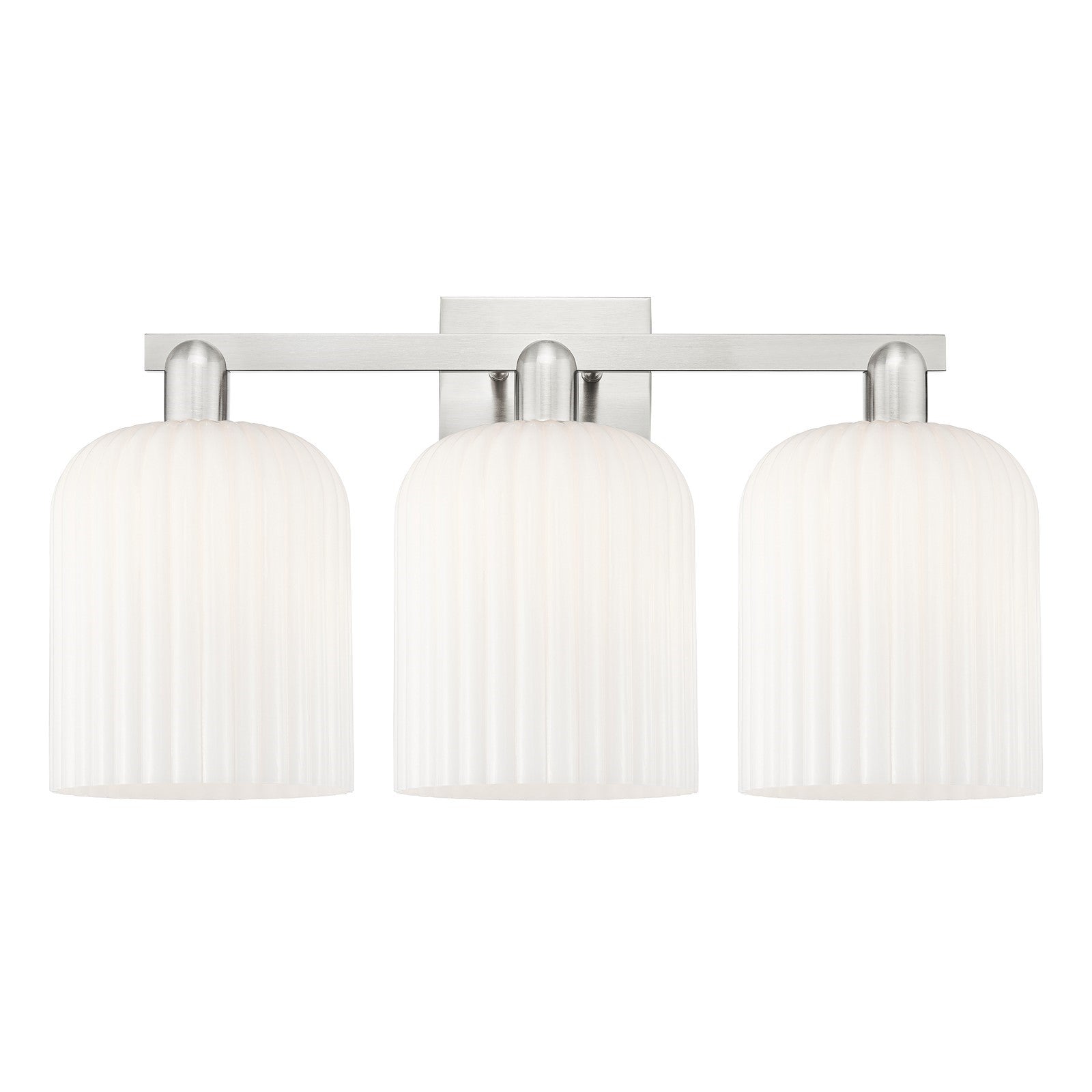 Innovations Bridal Veil 27in 3-Light Bath Vanity Light | Industrial Brushed Satin Nickel and Gloss White Ribbed Glass | Model 716-3W-SN-G559-8GWH