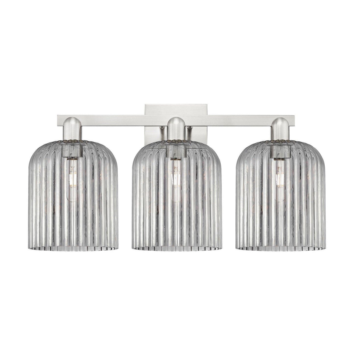 Innovations Bridal Veil 27in 3-Light Bath Vanity Light | Industrial Transitional Brushed Satin Nickel and Light Smoke Ribbed | Model 716-3W-SN-G559-8SM