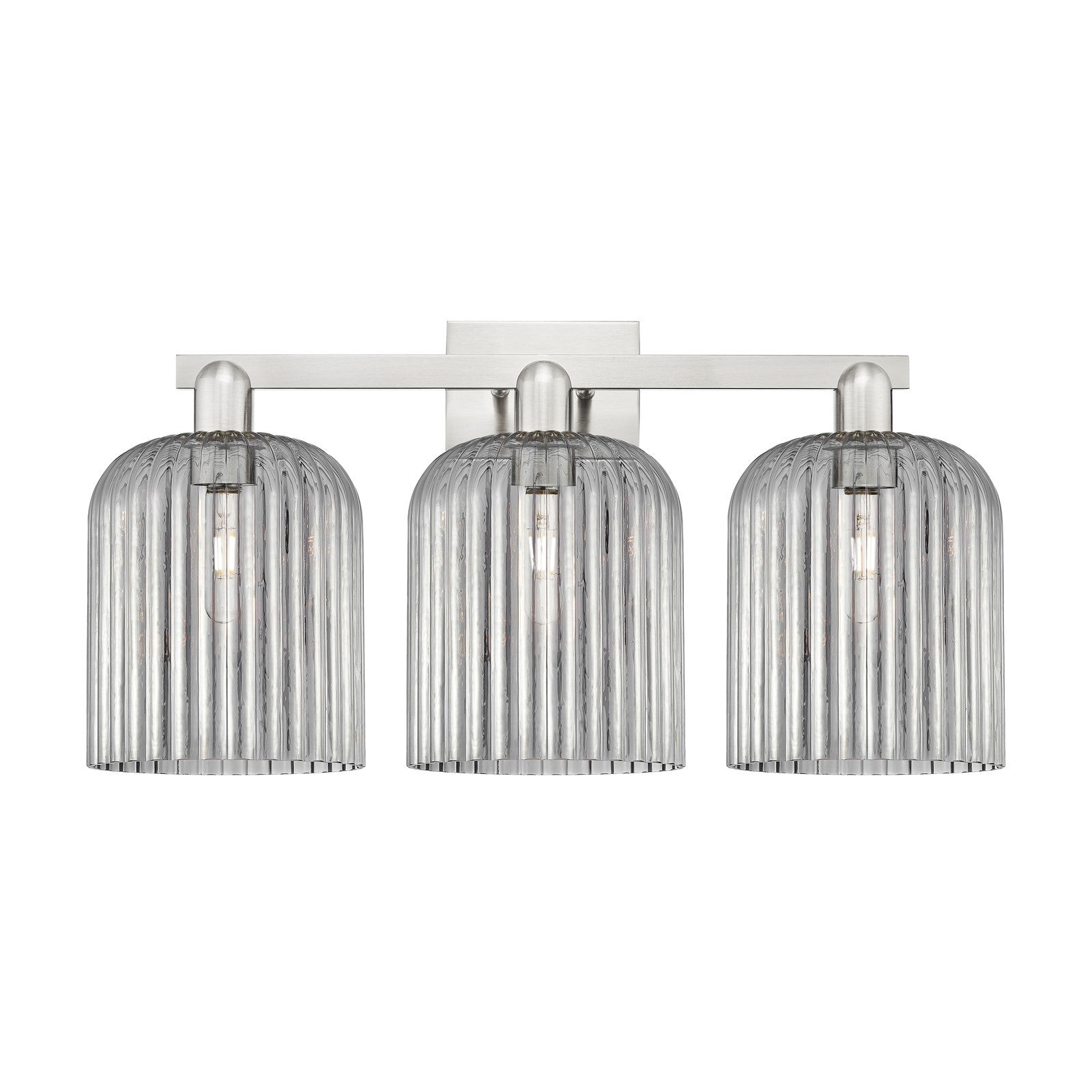 Innovations Bridal Veil 27in 3-Light Bath Vanity Light | Industrial Transitional Brushed Satin Nickel and Light Smoke Ribbed | Model 716-3W-SN-G559-8SM
