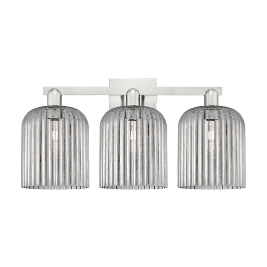Innovations Bridal Veil 27in 3-Light Bath Vanity Light | Industrial Transitional Brushed Satin Nickel and Light Smoke Ribbed | Model 716-3W-SN-G559-8SM