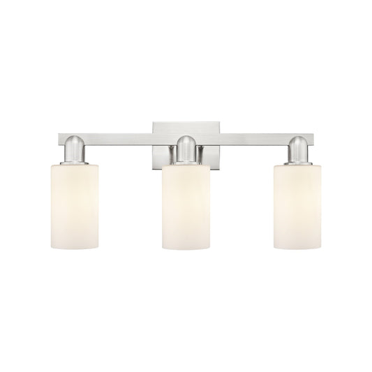 Innovations Clymer 23in 3-Light Bath Vanity Light | Industrial Brushed Satin Nickel and Matte White Glass | Bathroom Vanity | 22.88 | Model 716-3W-SN-G801