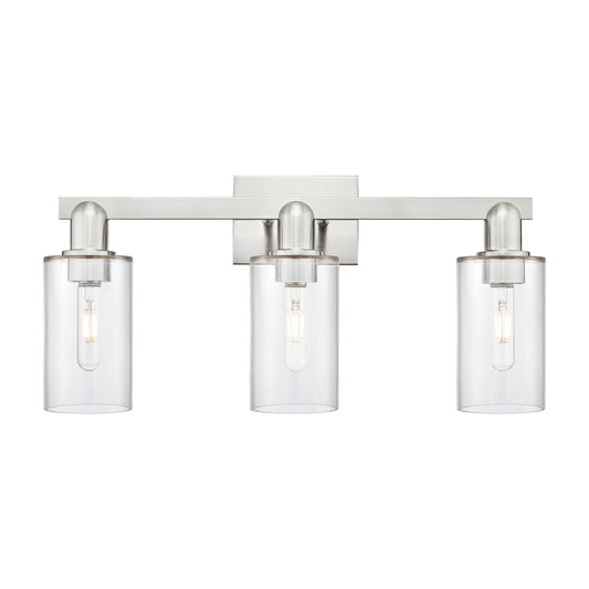 Innovations Clymer 23in 3-Light Bath Vanity Light | Industrial Brushed Satin Nickel and Clear Glass | Bathroom Vanity | 22.88 x | Model 716-3W-SN-G802