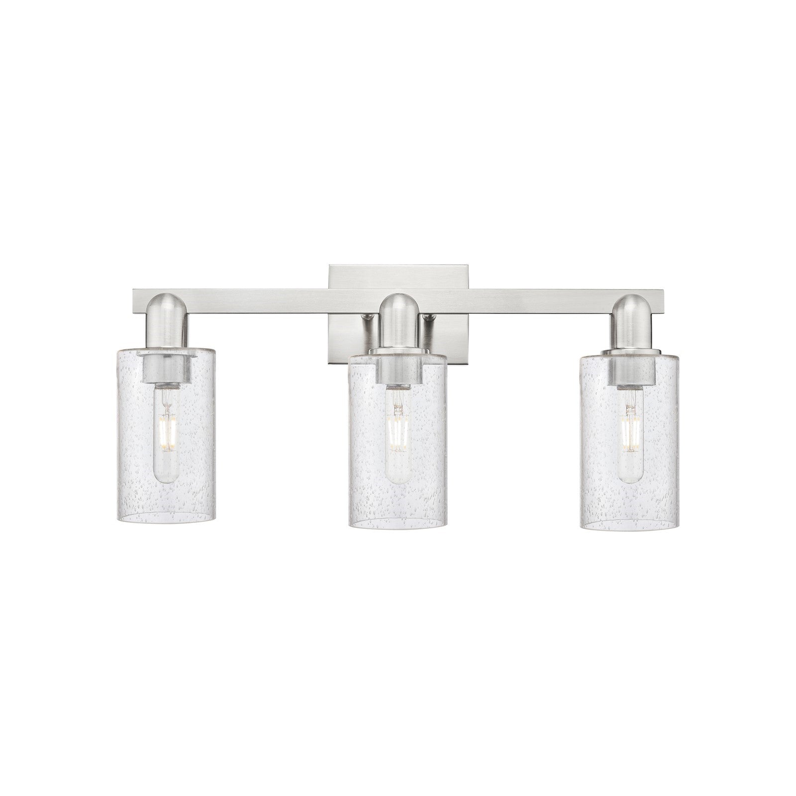 Innovations Clymer 23in 3-Light Bath Vanity | Industrial Brushed Satin Nickel Steel and Seedy Glass | Bathroom Vanity Light | 22.88 | Model 716-3W-SN-G804