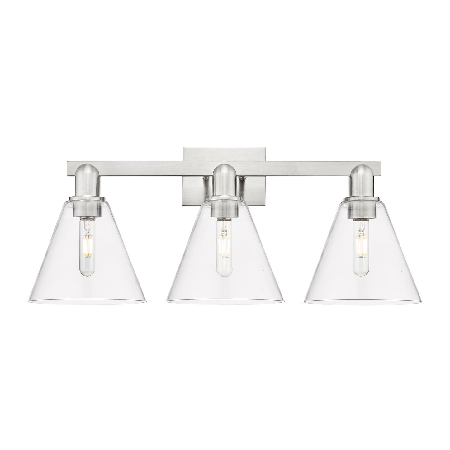 Innovations Berkshire Glass 26in 3-Light Bath Vanity Light | Industrial Satin Nickel Steel and Clear Glass | Entryway & Bathroom | Model 716-3W-SN-GBC-82