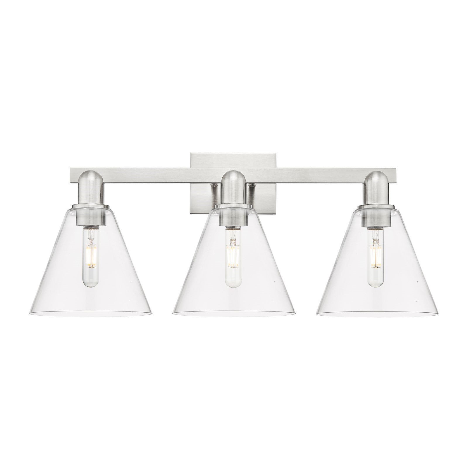 Innovations Berkshire Glass 26in 3-Light Bath Vanity Light | Industrial Satin Nickel Steel and Clear Glass | Entryway & Bathroom | Model 716-3W-SN-GBC-82