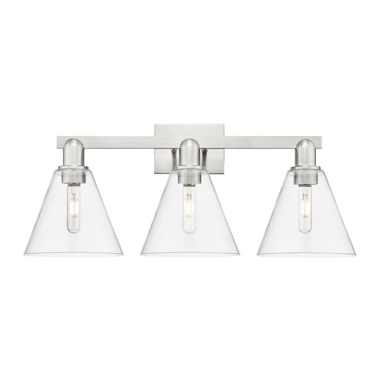 Innovations Berkshire Glass 26in 3-Light Bath Vanity Light | Industrial Satin Nickel Steel and Clear Glass | Entryway & Bathroom | Model 716-3W-SN-GBC-82