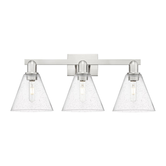 Innovations Berkshire Glass 26in 3-Light Bath Vanity Light | Industrial Satin Nickel Steel and Seedy Glass | Bathroom Vanity & | Model 716-3W-SN-GBC-84