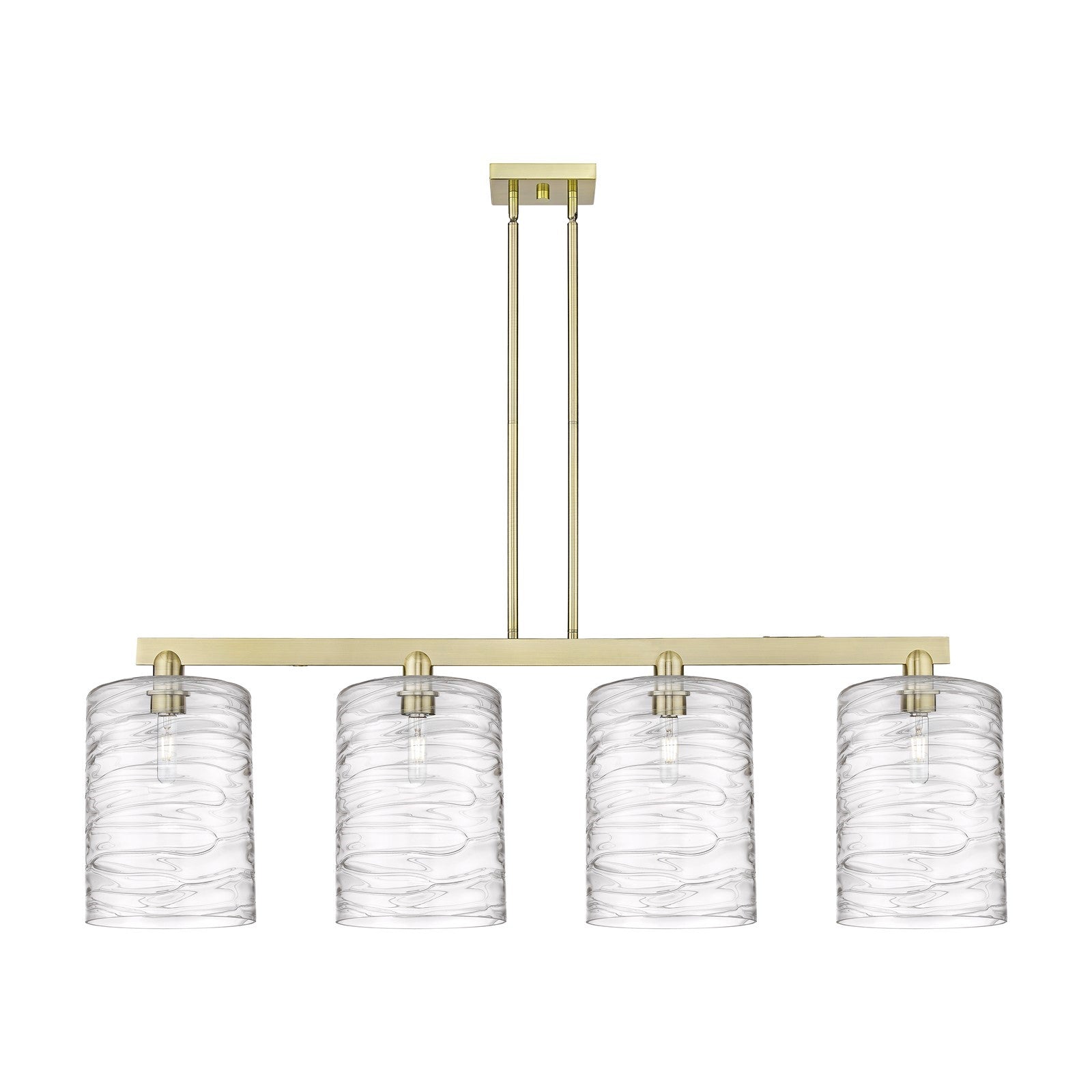 Innovations Cobbleskill 52in 4-Light Island Light | Industrial Antique Brass and Clear Deco Swirl Glass | Kitchen Island & | Model 716-4I-AB-G1113-L