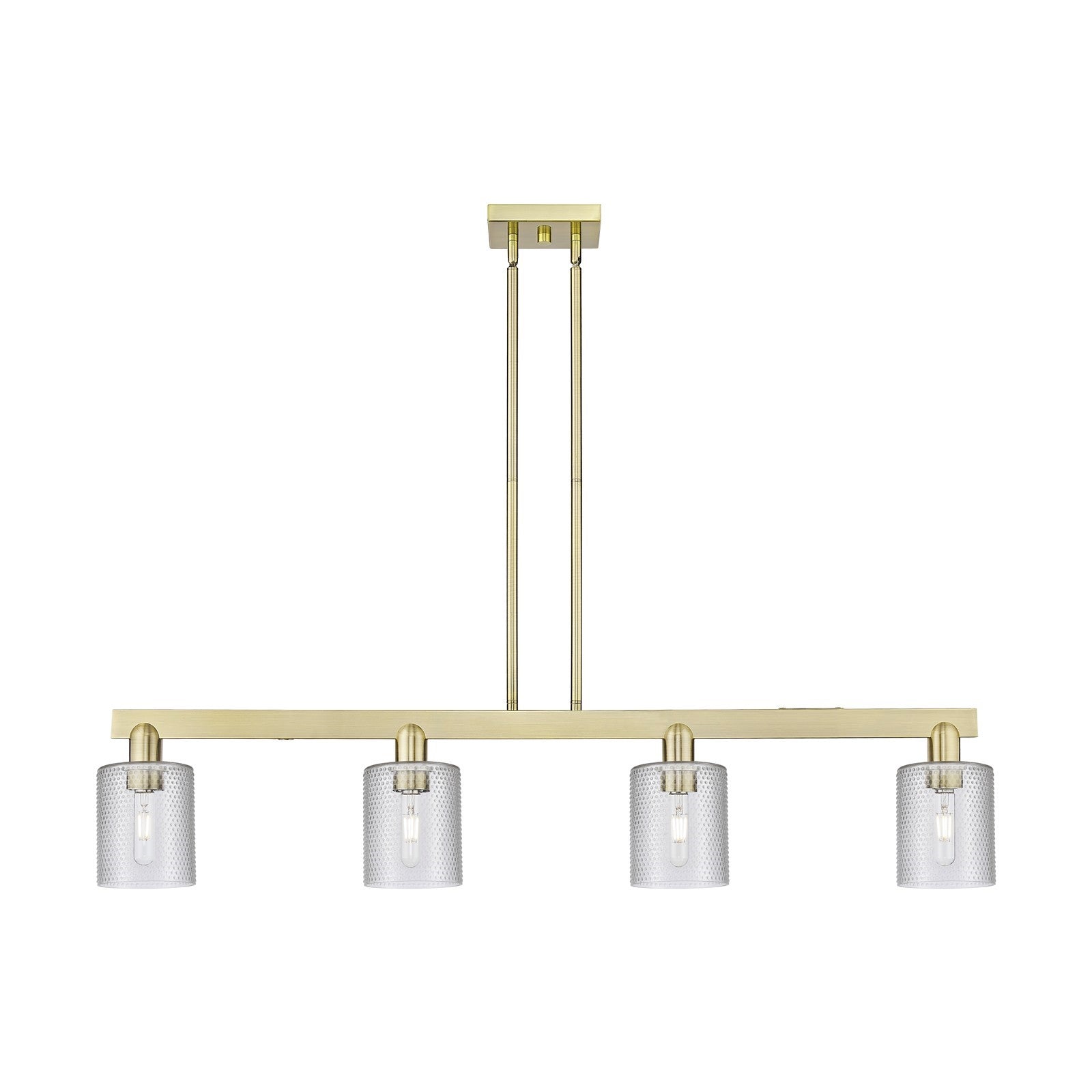 Innovations Cobbleskill 48in 4-Light Island Light | Industrial Antique Brass Steel and Clear Glass | Kitchen Island & Dining Room | Model 716-4I-AB-G112