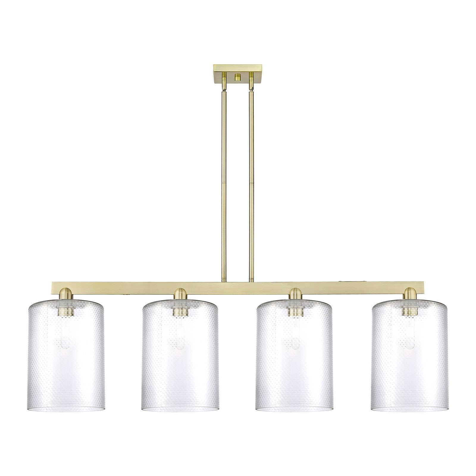 Innovations Cobbleskill 52in 4-Light Island Light | Industrial Antique Brass Steel and Clear Glass | Kitchen Island & Dining Room | Model 716-4I-AB-G112-L