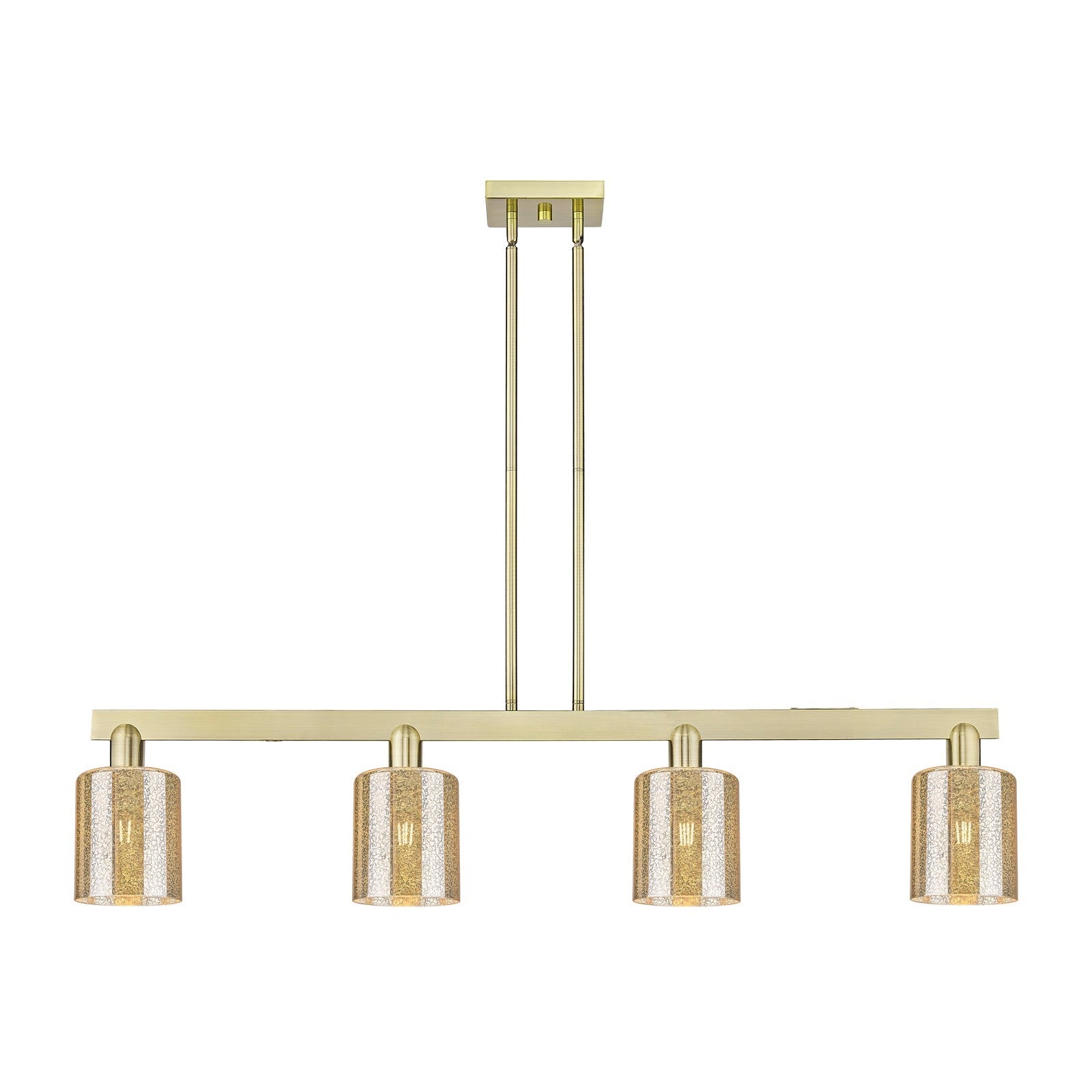 Innovations Cobbleskill 48in 4-Light Island Light | Industrial Antique Brass and Mercury Glass | Kitchen Island & Dining Room | Model 716-4I-AB-G116