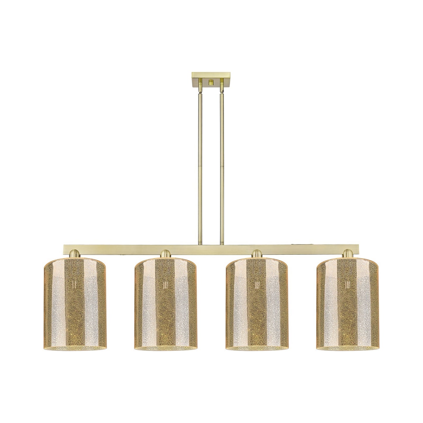 Innovations Cobbleskill 52in 4-Light Island Light | Industrial Antique Brass Steel and Mercury Glass | Kitchen Island & Dining | Model 716-4I-AB-G116-L
