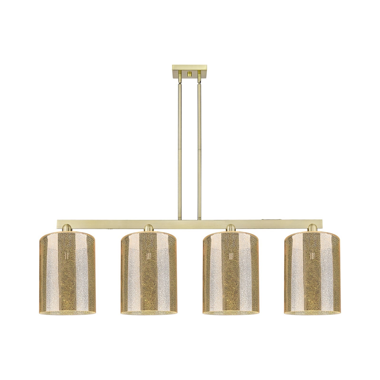 Innovations Cobbleskill 52in 4-Light Island Light | Industrial Antique Brass Steel and Mercury Glass | Kitchen Island & Dining | Model 716-4I-AB-G116-L