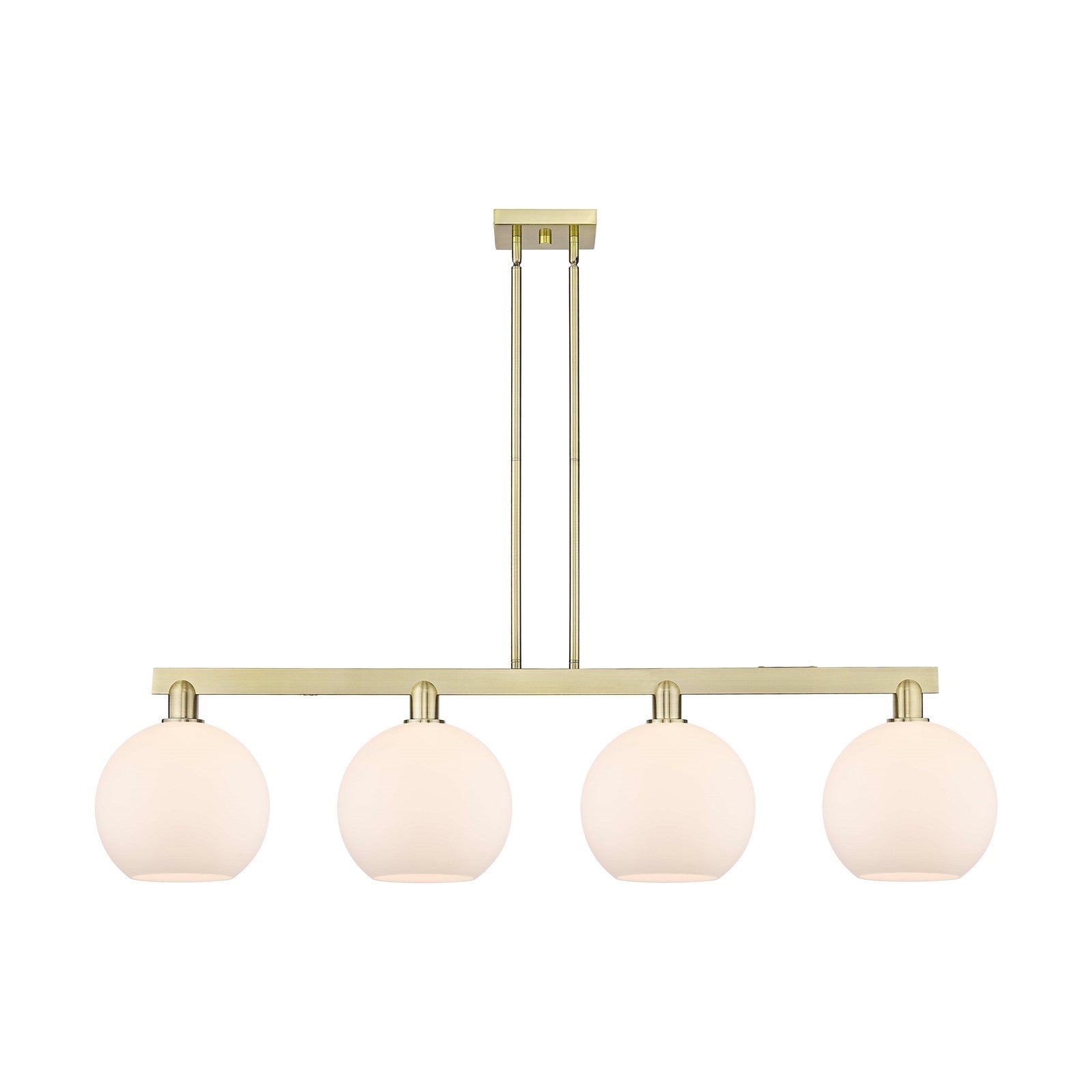 Innovations Athens 53in 4-Light Island Light | Industrial Antique Brass and Matte White Glass | Kitchen Island & Dining Room | Model 716-4I-AB-G121-10