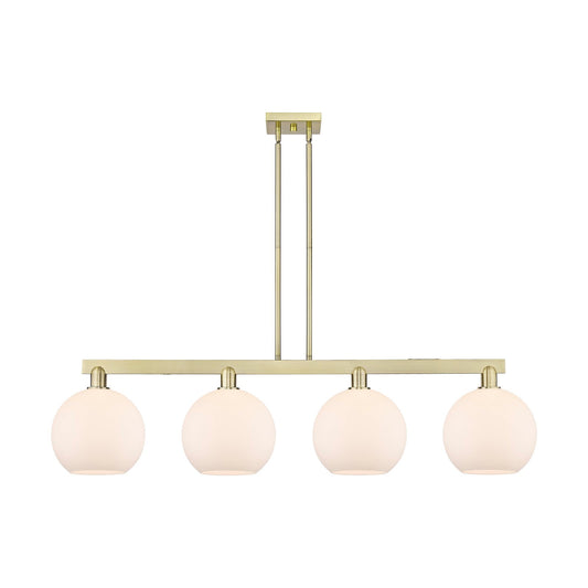 Innovations Athens 53in 4-Light Island Light | Industrial Antique Brass and Matte White Glass | Kitchen Island & Dining Room | Model 716-4I-AB-G121-10