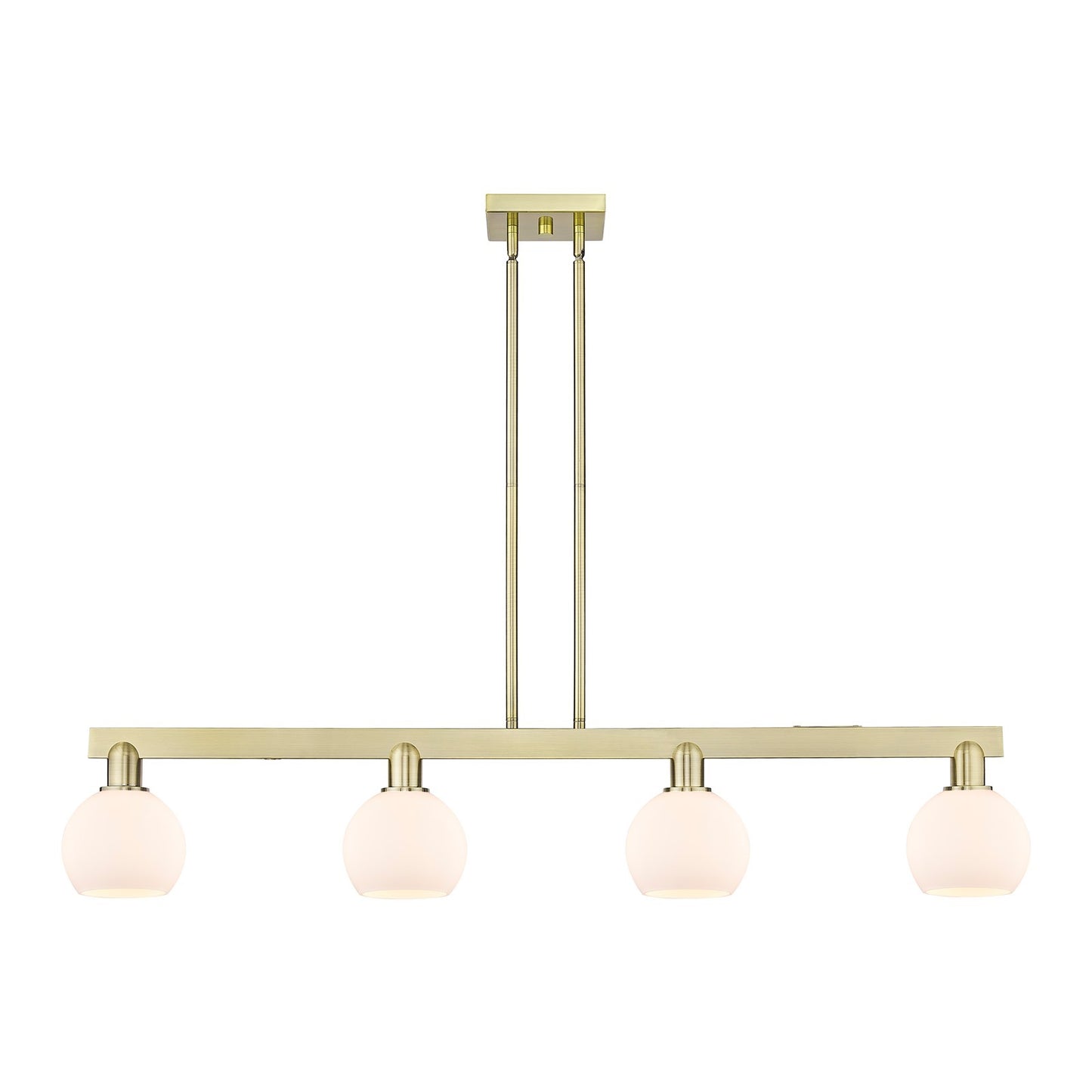 Innovations Athens 49in 4-Light Island Light | Industrial Antique Brass and Matte White Glass | Kitchen Island & Dining Room | Model 716-4I-AB-G121-6