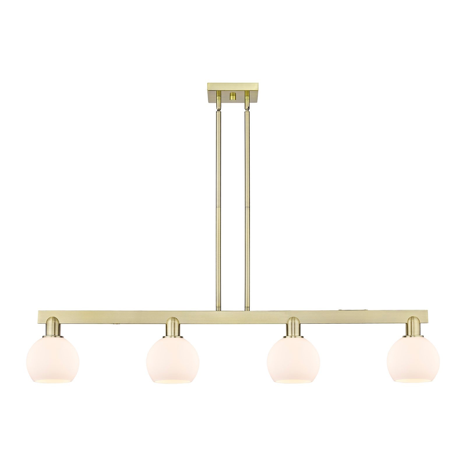 Innovations Athens 49in 4-Light Island Light | Industrial Antique Brass and Matte White Glass | Kitchen Island & Dining Room | Model 716-4I-AB-G121-6