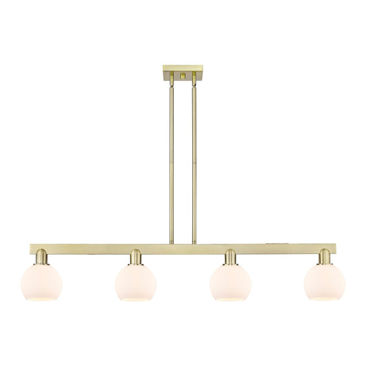 Innovations Athens 49in 4-Light Island Light | Industrial Antique Brass and Matte White Glass | Kitchen Island & Dining Room | Model 716-4I-AB-G121-6