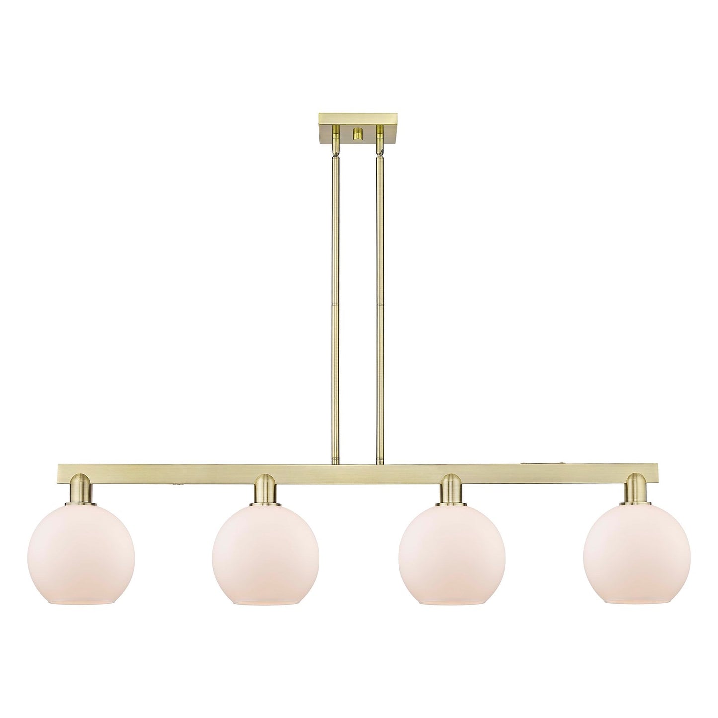 Innovations Athens 51in 4-Light Island Light | Industrial Antique Brass and Matte White Glass | Kitchen Island & Dining Room | Model 716-4I-AB-G121-8