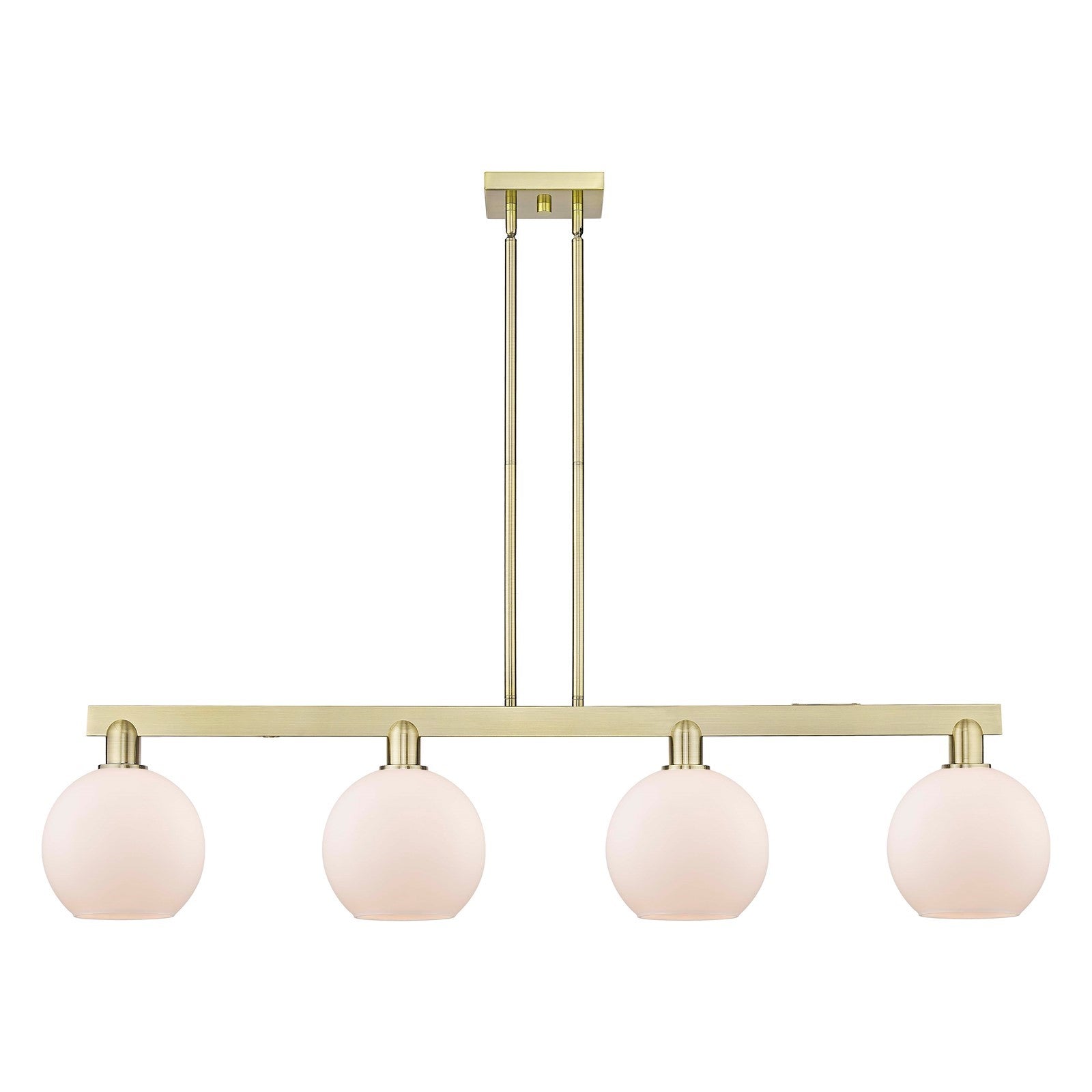 Innovations Athens 51in 4-Light Island Light | Industrial Antique Brass and Matte White Glass | Kitchen Island & Dining Room | Model 716-4I-AB-G121-8