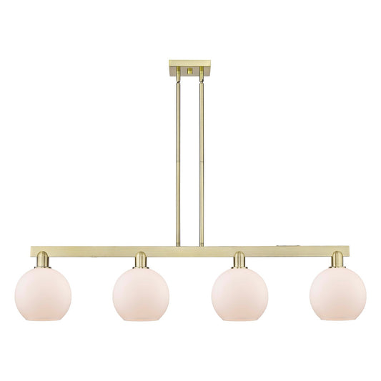 Innovations Athens 51in 4-Light Island Light | Industrial Antique Brass and Matte White Glass | Kitchen Island & Dining Room | Model 716-4I-AB-G121-8