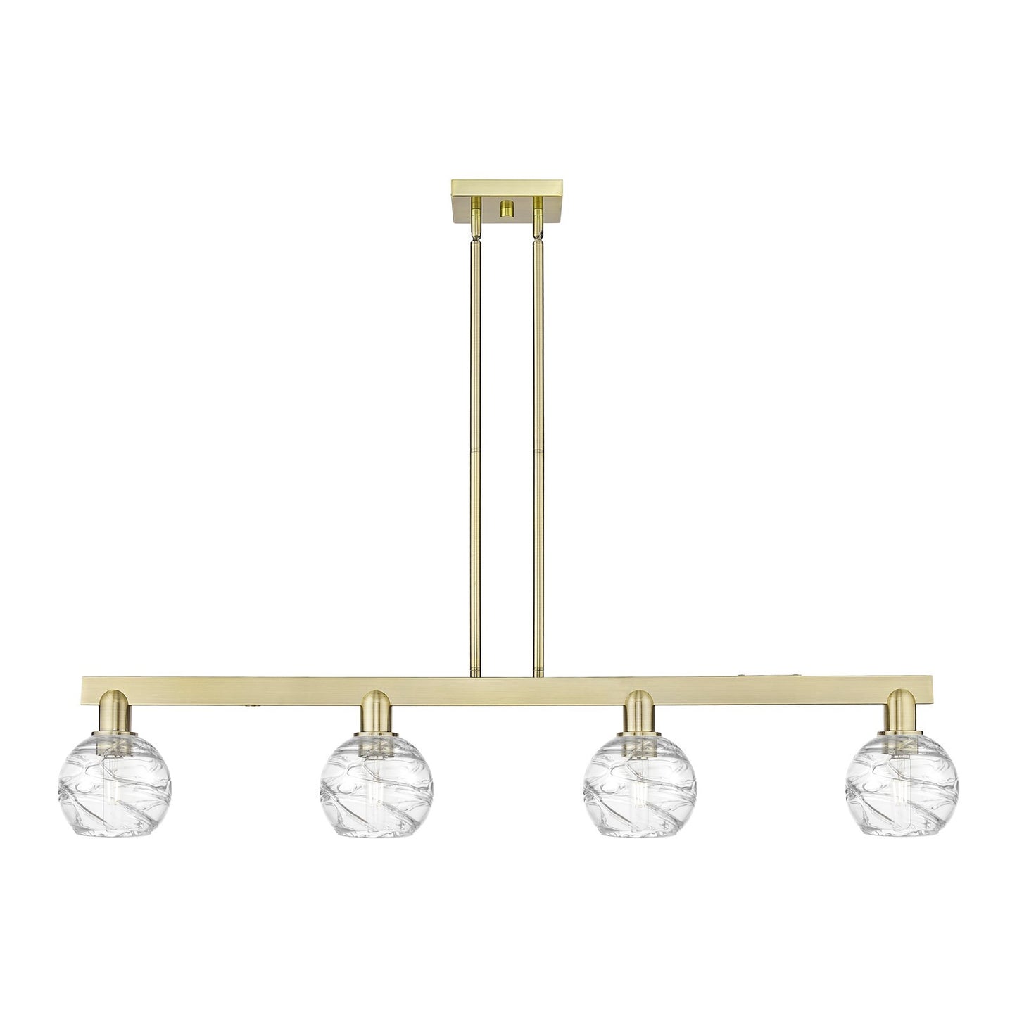 Innovations Athens Deco Swirl 48in 4-Light Island Light | Industrial Antique Brass Steel and Clear Deco Swirl Glass | Kitchen | Model 716-4I-AB-G1213-6CL