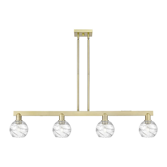 Innovations Athens Deco Swirl 48in 4-Light Island Light | Industrial Antique Brass Steel and Clear Deco Swirl Glass | Kitchen | Model 716-4I-AB-G1213-6CL