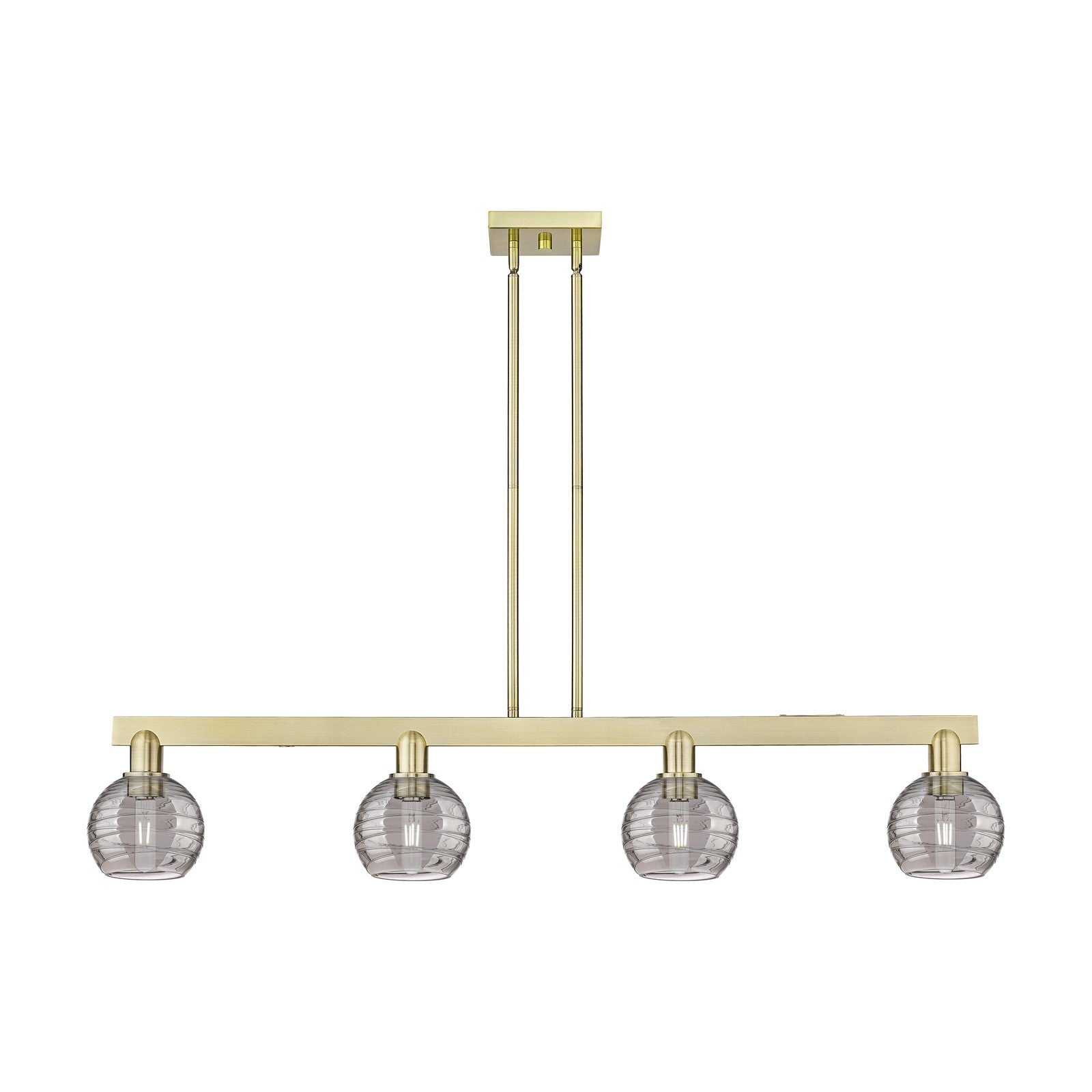 Innovations Athens Deco Swirl 48in 4-Light Island Light | Industrial Antique Brass and Light Smoke Glass | Kitchen Island & | Model 716-4I-AB-G1213-6SM