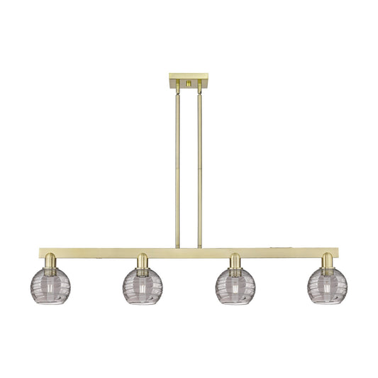 Innovations Athens Deco Swirl 48in 4-Light Island Light | Industrial Antique Brass and Light Smoke Glass | Kitchen Island & | Model 716-4I-AB-G1213-6SM