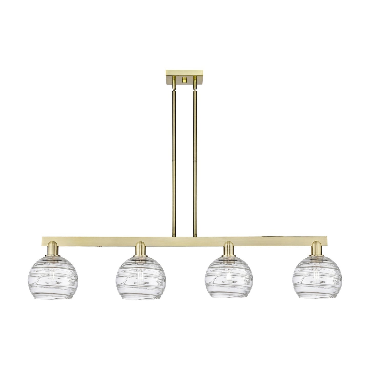 Innovations Athens Deco Swirl 51in 4-Light Island Light | Industrial Antique Brass Steel and Clear Glass | Kitchen Island & | Model 716-4I-AB-G1213-8CL