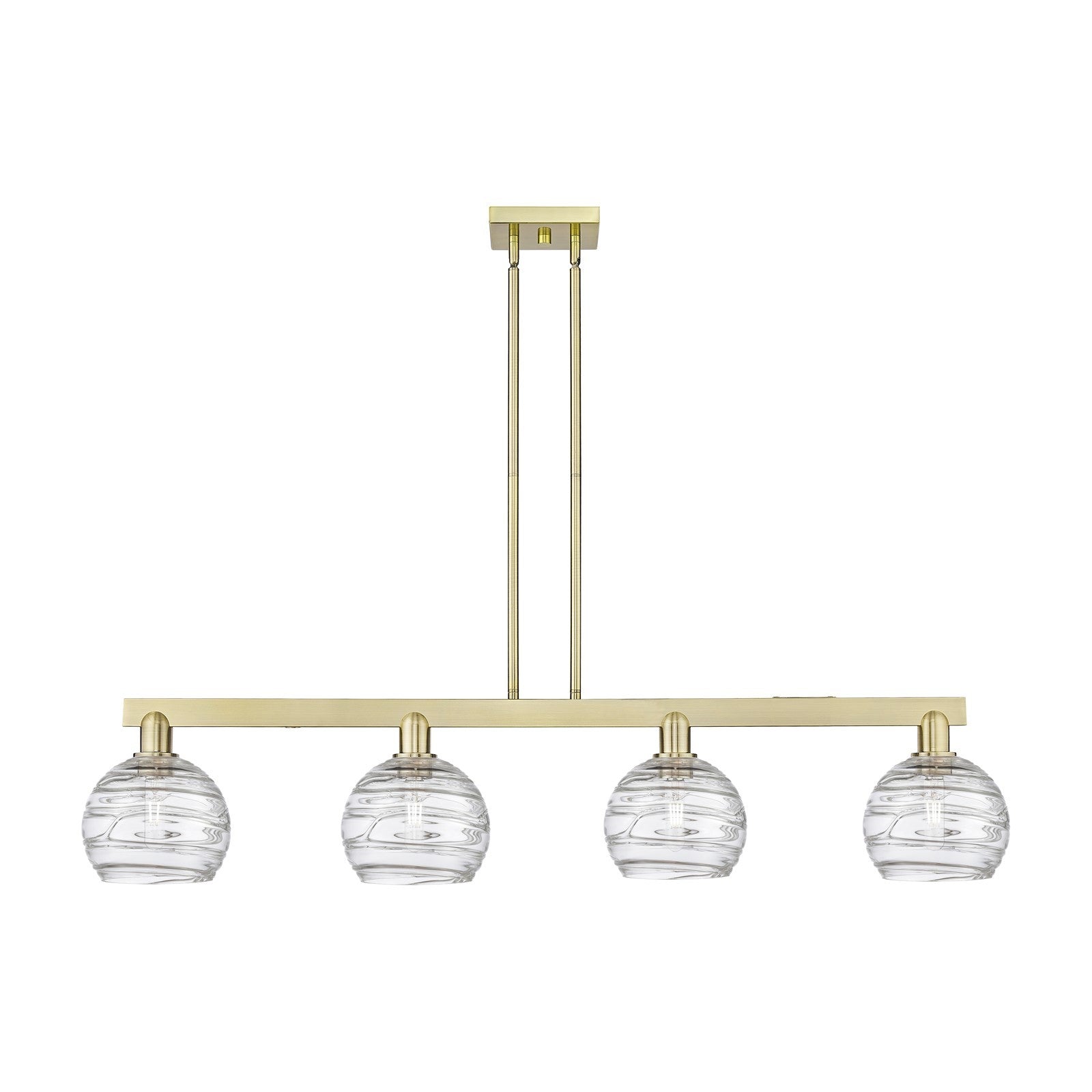 Innovations Athens Deco Swirl 51in 4-Light Island Light | Industrial Antique Brass Steel and Clear Glass | Kitchen Island & | Model 716-4I-AB-G1213-8CL