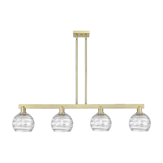 Innovations Athens Deco Swirl 51in 4-Light Island Light | Industrial Antique Brass Steel and Clear Glass | Kitchen Island & | Model 716-4I-AB-G1213-8CL