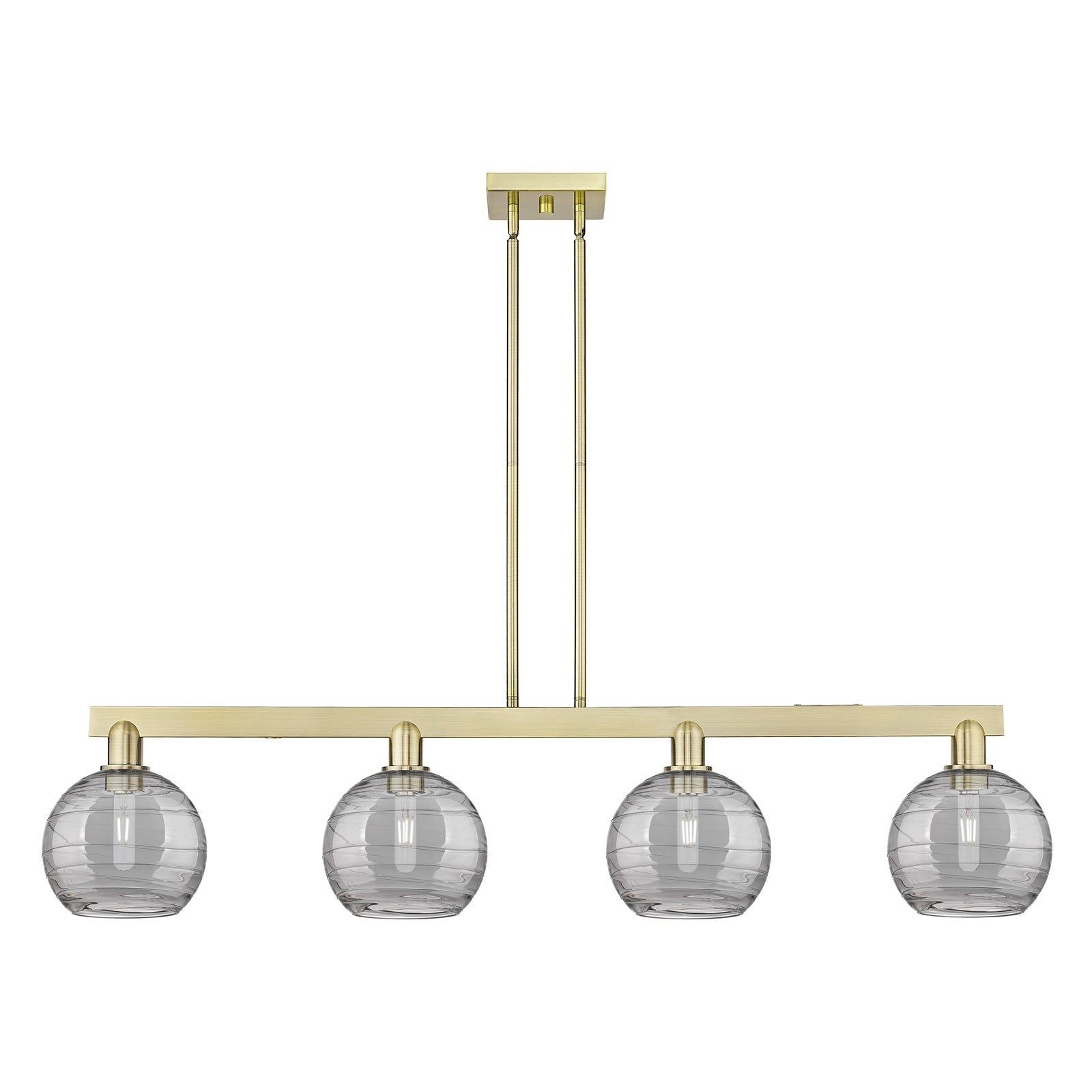 Innovations Athens Deco Swirl 51in 4-Light Island Light | Industrial Antique Brass and Light Smoke Glass | Kitchen Island & | Model 716-4I-AB-G1213-8SM