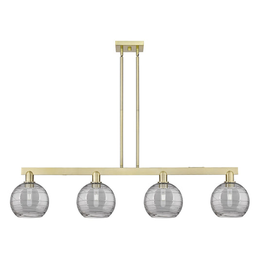 Innovations Athens Deco Swirl 51in 4-Light Island Light | Industrial Antique Brass and Light Smoke Glass | Kitchen Island & | Model 716-4I-AB-G1213-8SM