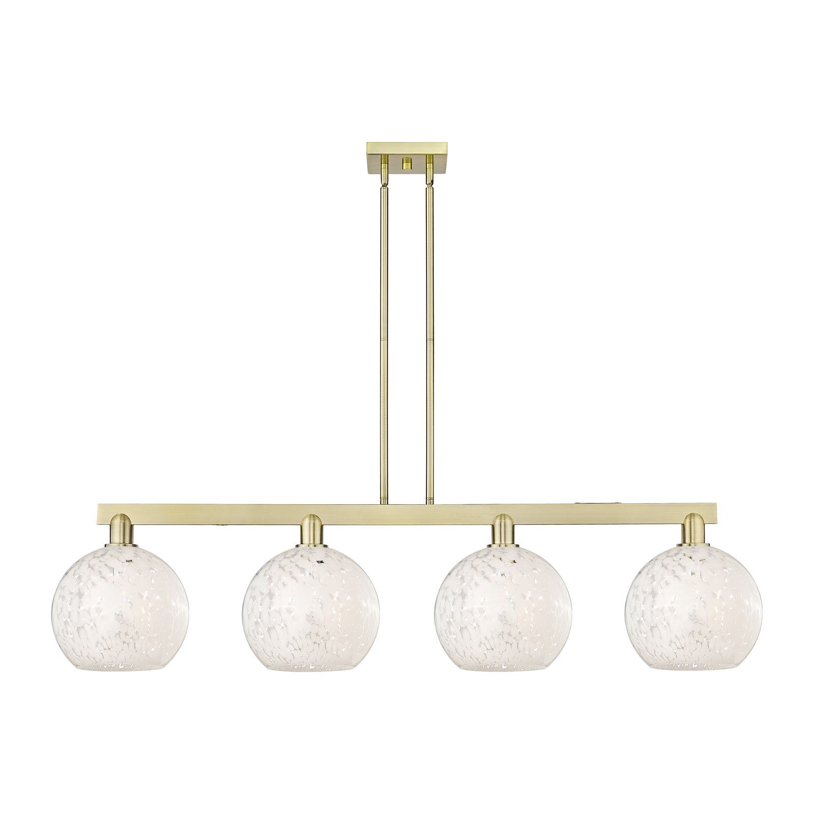 Innovations Lighting Arcadia 53in 4-Light Island Light | Industrial Antique Brass and White Mouchette Glass | Kitchen Island | Model 716-4I-AB-G1216-10WM