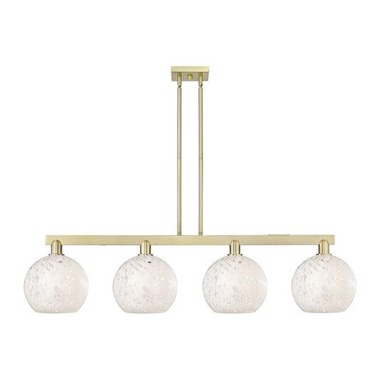 Innovations Lighting Arcadia 53in 4-Light Island Light | Industrial Antique Brass and White Mouchette Glass | Kitchen Island | Model 716-4I-AB-G1216-10WM
