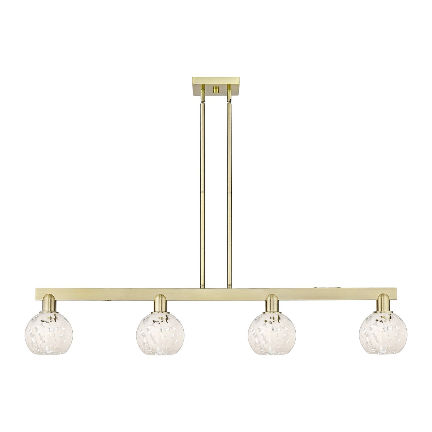 Innovations Lighting Arcadia 49in 4-Light Island Light | Industrial Antique Brass Steel and White Mouchette Glass | Kitchen | Model 716-4I-AB-G1216-6WM