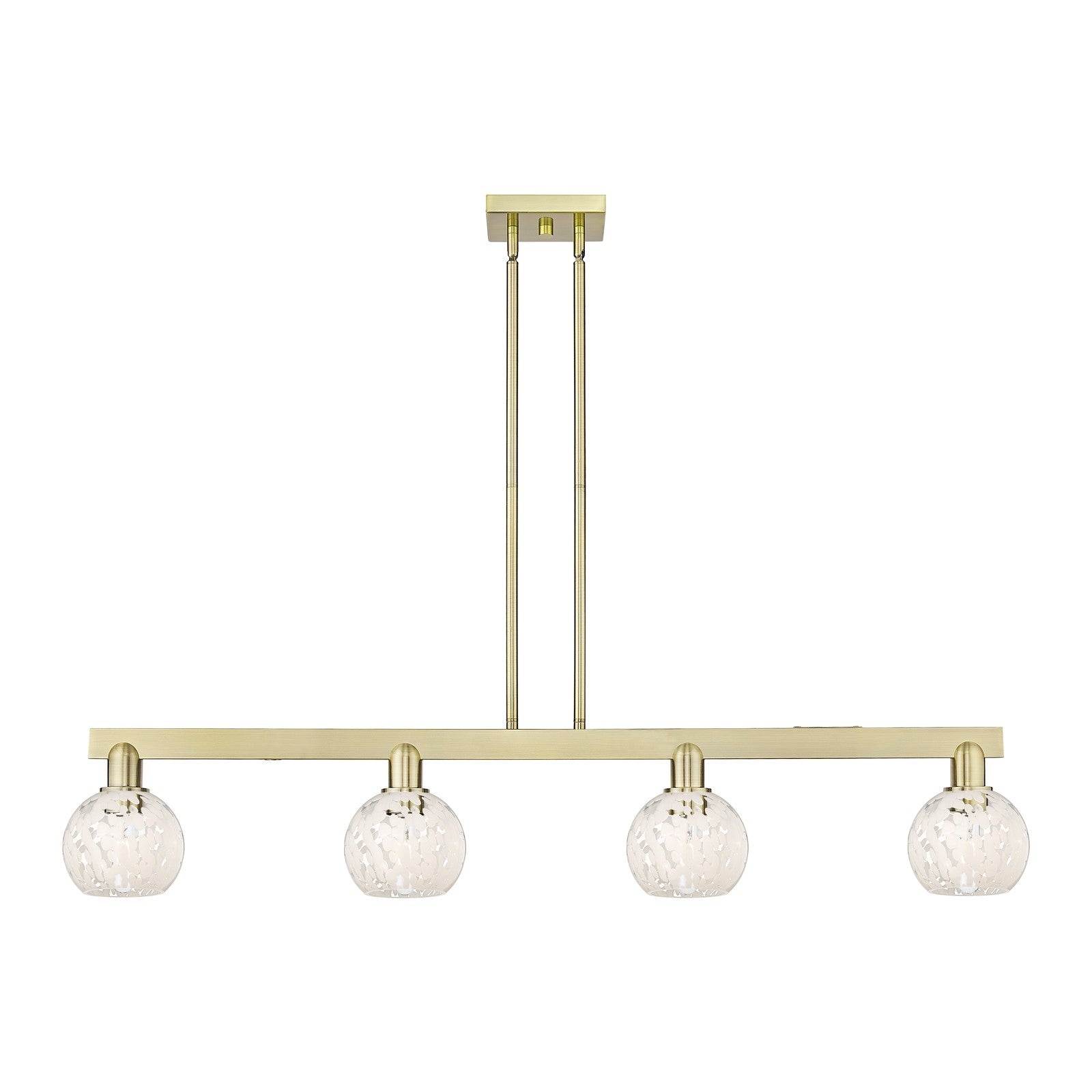 Innovations Lighting Arcadia 49in 4-Light Island Light | Industrial Antique Brass Steel and White Mouchette Glass | Kitchen | Model 716-4I-AB-G1216-6WM